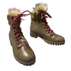 Cecelia New York Trekker Brown Tan Gold Fur Lace Up Hiker Combat Boots